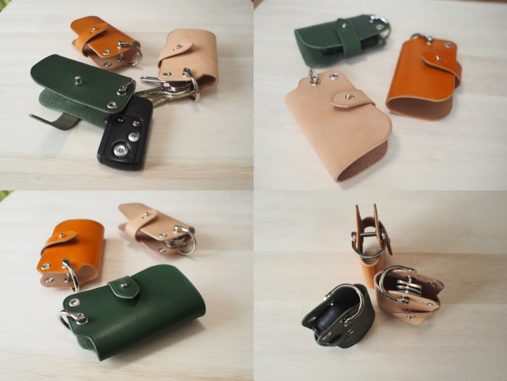 ペアの本革キーケース　スマートキー対応　2個セット栃木レザー【名入れ・選べる革】金具シルバー色