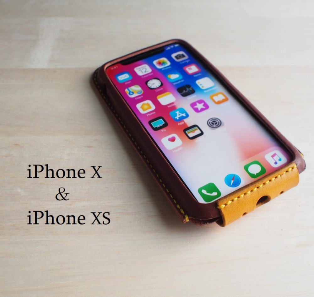 手縫い・本革のiPhoneⅩ/iPhoneⅩS カバー ケース　栃木レザー【名入れ・選べる革とステッチ】