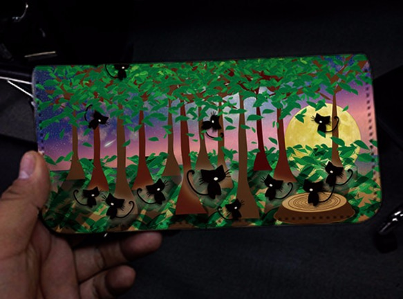 [受注生産]本革長財布◆黒猫の森 1枚目の画像