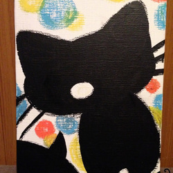 【猫柄チョークボード】水玉かにゃんこ　キャンバス 1枚目の画像
