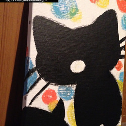 【猫柄チョークボード】水玉かにゃんこ　キャンバス 2枚目の画像