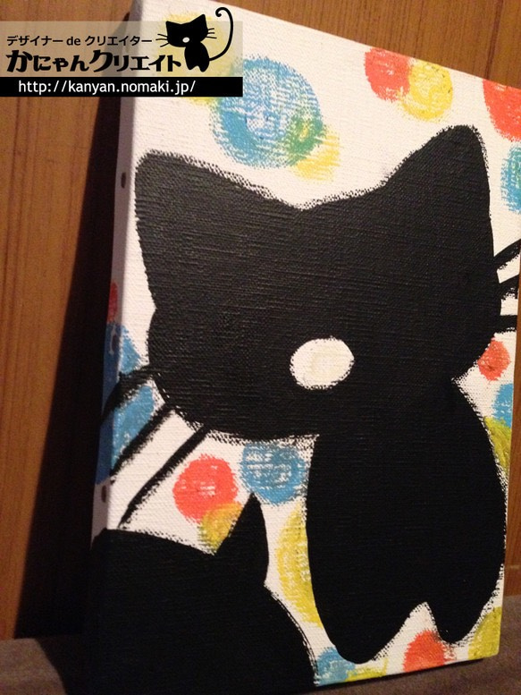 【猫柄チョークボード】水玉かにゃんこ　キャンバス 2枚目の画像