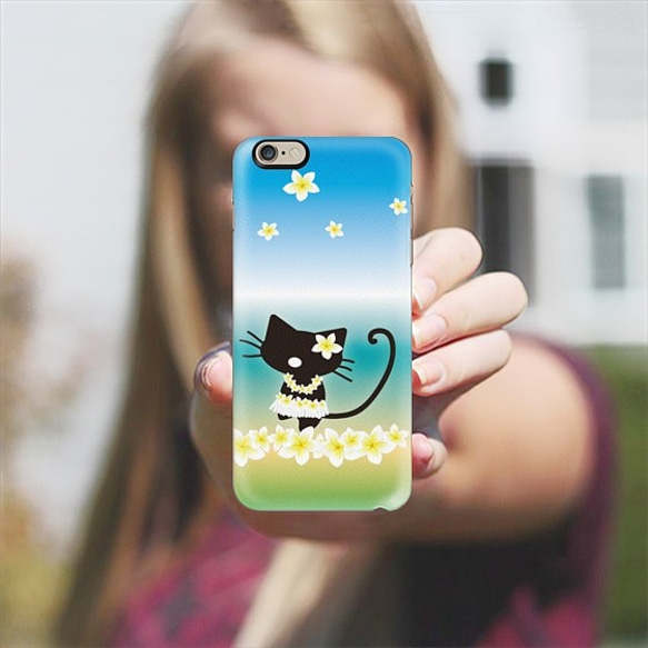 【受注生産】iPhone＆スマホ各種ケース　プルメリアフラガールの夏猫女子青空 2枚目の画像