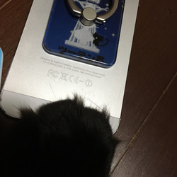 【受注生産】スマホリング ツーテン君と猫 夜空 3枚目の画像