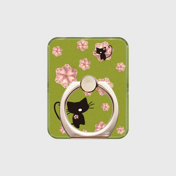 【受注生産】スマホリング 桜猫◆よもぎ色2種 3枚目の画像