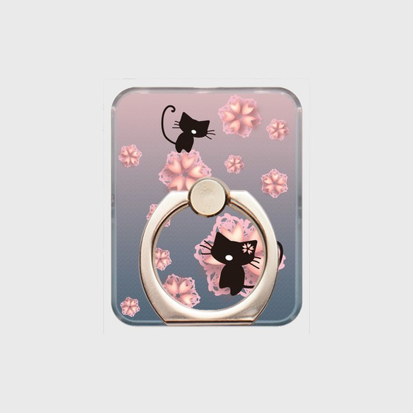 【受注生産】スマホリング 桜猫◆墨桜色 2種 3枚目の画像