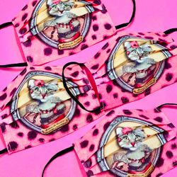 ピンクヒョウ柄ねこマスク　4枚セット　レディースサイズ　ノーズワイヤー入り　使い捨て　送料無料　ヒョウ　ネコ　猫　派手 1枚目の画像