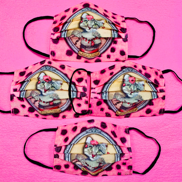 ピンクヒョウ柄ねこマスク　4枚セット　レディースサイズ　ノーズワイヤー入り　使い捨て　送料無料　ヒョウ　ネコ　猫　派手 3枚目の画像