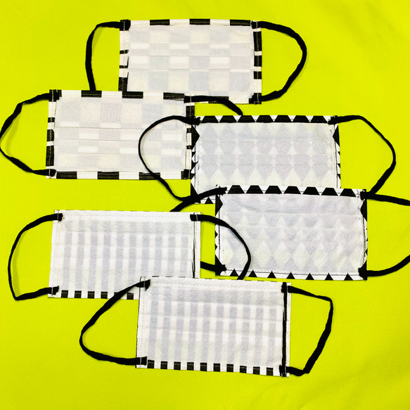 白黒マスク　6枚セット　ノーズワイヤー入り　使い捨て　送料無料　レディースサイズ　ブロックチェック　ボーダー　ストライプ 3枚目の画像