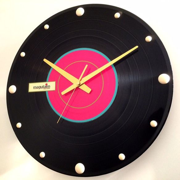 レコード盤壁掛け時計（ピンク、水色、黄緑） 3枚目の画像