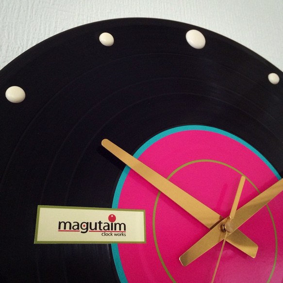 レコード盤壁掛け時計（ピンク、水色、黄緑） 4枚目の画像