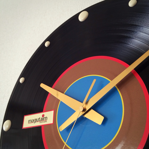 レコード盤壁掛け時計（水色、茶、オレンジ） 4枚目の画像