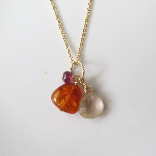 14kgf］琥珀・アメトリン・ガーネットのネックレス ネックレス
