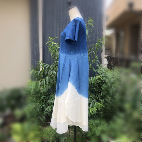 藍染 Indigo インディゴ 半袖 ワンピース ロング マキシ 夏