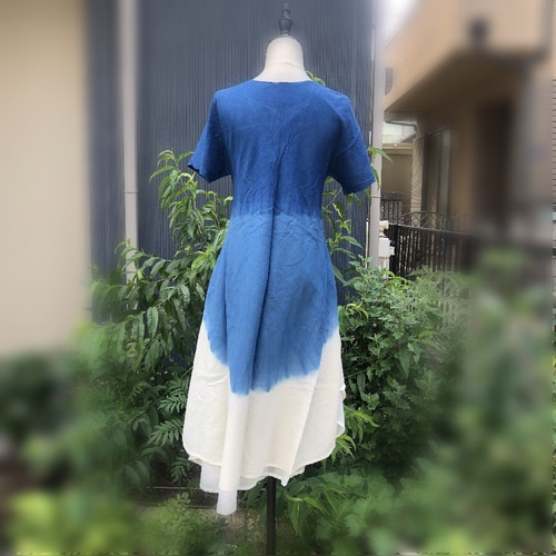 KAPITAL 星柄 半袖ロングワンピース　インディゴ　藍染　麻　リネン KAPITAL 星柄 半袖ロングワンピース インディゴ 藍染 麻 リネン