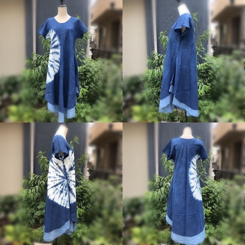 藍染 Indigo インディゴ 半袖 ワンピース ロング マキシ 夏