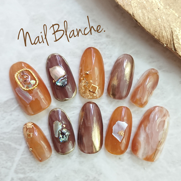 クリアキャメルマーブルネイル ネイルチップ（つけ爪） 最短翌日発送