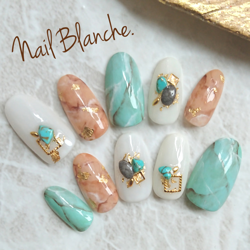 夏色ターコイズネイル ネイルチップ（つけ爪） 最短翌日発送 Nail