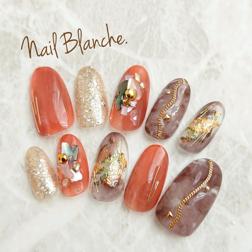 クリアオレンジ大人ニュアンスネイル ネイルチップ（つけ爪） 最短翌日