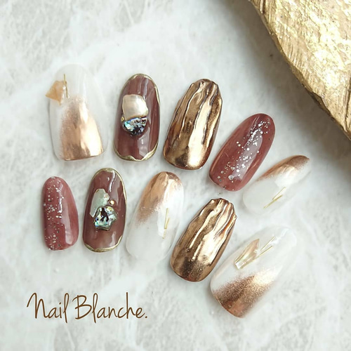 ブラウンニュアンスミラーネイル (#大人 #シンプル #シック #ゴールド  