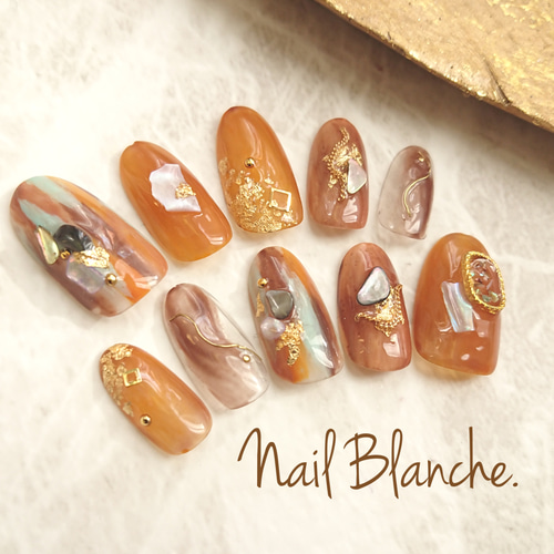 べっ甲キャメルネイル (#成人式 #うるつや #冬ネイル #オレンジ