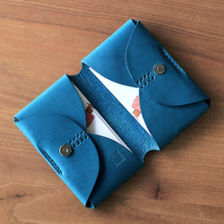 一體成形皮革名片夾[藍色] 【免費刻字・禮物包裝】 第5張的照片