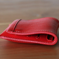 イタリアンレザーの薄型財布　パパベロ　レッド 3枚目の画像