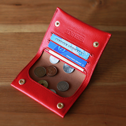 イタリアンレザーの薄型財布　パパベロ　レッド 4枚目の画像