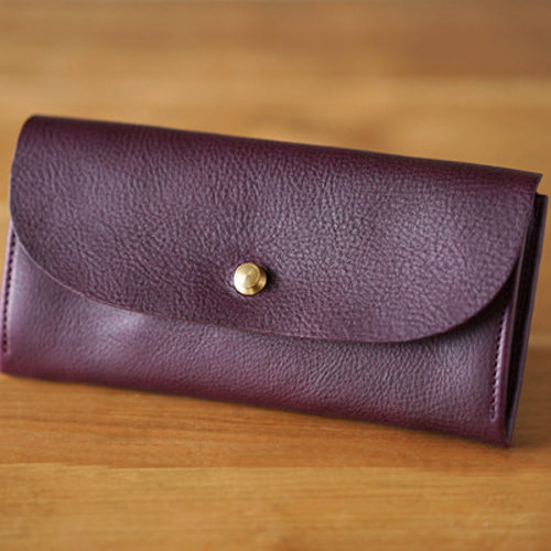 送料無料 】一枚革で仕立てた長財布 パープル イタリアンレザー 牛革