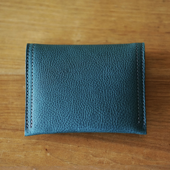 Creema 限定【免費刻字、免費禮物包裝】精巧輕薄折疊錢包（藍色） 第3張的照片
