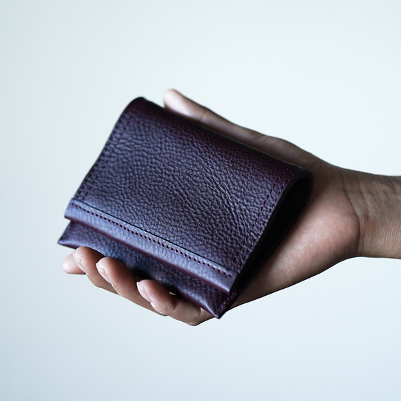 Creema 限定【免費刻字、免費禮物包裝】精巧輕薄折疊錢包(紫色) 第2張的照片