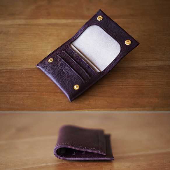 Creema 限定【免費刻字、免費禮物包裝】精巧輕薄折疊錢包(紫色) 第4張的照片