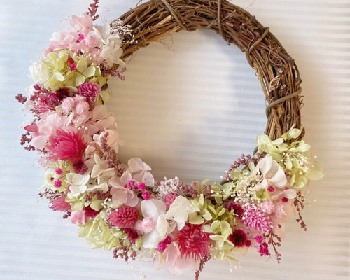 母の日 ドライフラワーピンクのリース ドライフラワー 花made 通販