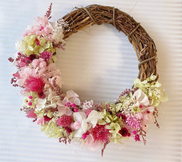 ◆母の日ギフトのご予約も可能です◆ドライフラワーリース◆モーブピンク◇ナチュラル 母の日 ドライフラワーピンクのリース ドライフラワー 花made 通販