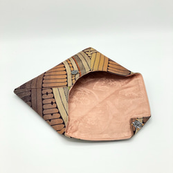 正絹　数寄屋袋　（名古屋帯茶系にオレンジ）和風ポーチ　小物入れ 3枚目の画像