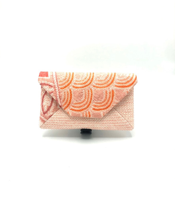 数寄屋袋 （和風ポーチ、小物入れ）正絹 総絞り　(ピンク系・白地菊模様) 1枚目の画像