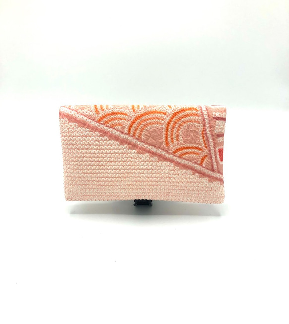 数寄屋袋 （和風ポーチ、小物入れ）正絹 総絞り　(ピンク系・白地菊模様) 2枚目の画像