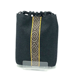 合切袋・信玄袋(巾着・ポーチ) 毛織着物地と泥大島　とおしマチあり 2枚目の画像