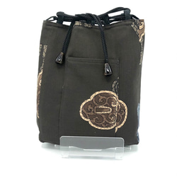 合切袋・信玄袋(巾着・ポーチ) 毛織着物地と泥大島　とおしマチあり 4枚目の画像