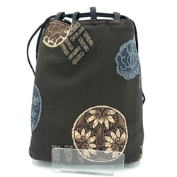 合切袋・信玄袋(巾着・ポーチ) 毛織着物地と泥大島　とおしマチあり 5枚目の画像