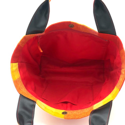 トートバッグ　　着物地本英ネル(ウール100%)   チェック柄（赤黄色・赤色) 6枚目の画像