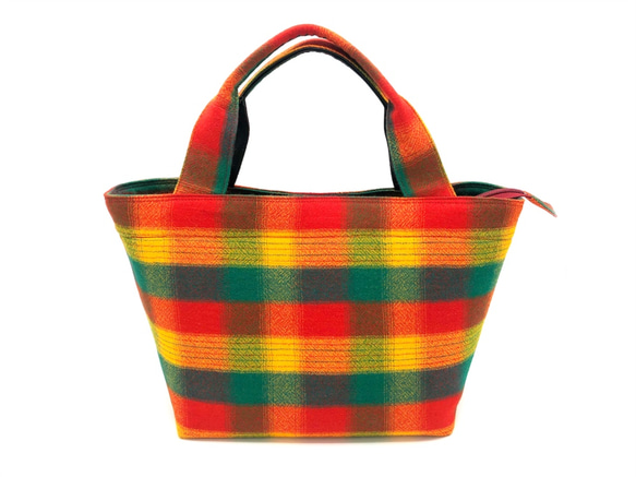 トートバッグ 天マチファスナー付 着物地本英ネル(ウール100