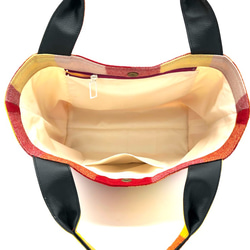トートバッグ　　着物地本英ネル(ウール100%) チェック柄  （黄赤ベージュ色・乳白色) 5枚目の画像