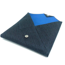 数寄屋袋内ポケットあり（和風ポーチ、小物入れ）　正絹　 塩沢紬　(紺系・藍色) 3枚目の画像