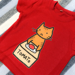 トマト猫 キッズTシャツ 【カラー：赤・白】 2枚目の画像