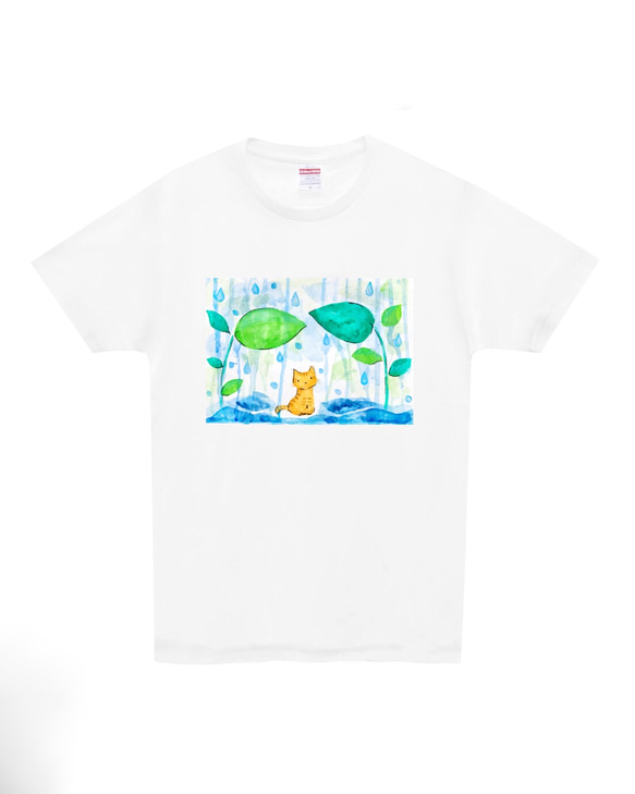 季節のネコ「あまやどり」Tシャツ 1枚目の画像