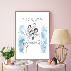 ナチュラルな似顔絵イラストのポスター 冬 雪だるまデザイン　☆ご家族、大切な人と☆ 4枚目の画像