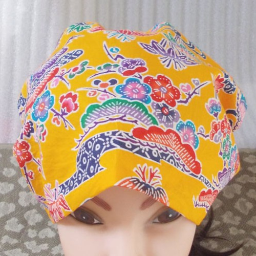 難隠し帽子 31*64 綿 琉球 紅型 意匠 キャップ 室内帽子コットン
