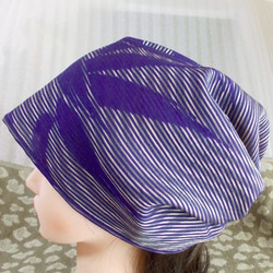 難有 難隠し 帽子 32*61 透ける縞織り 笹意匠 キャップ 室内帽子 白髪隠し 日本土産 ケア帽子 1枚目の画像