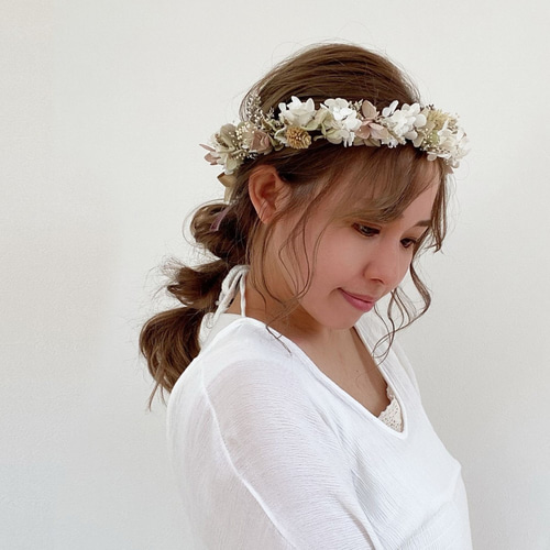 大人サイズ】 ふんわりボリュームくすみカラー花かんむり  